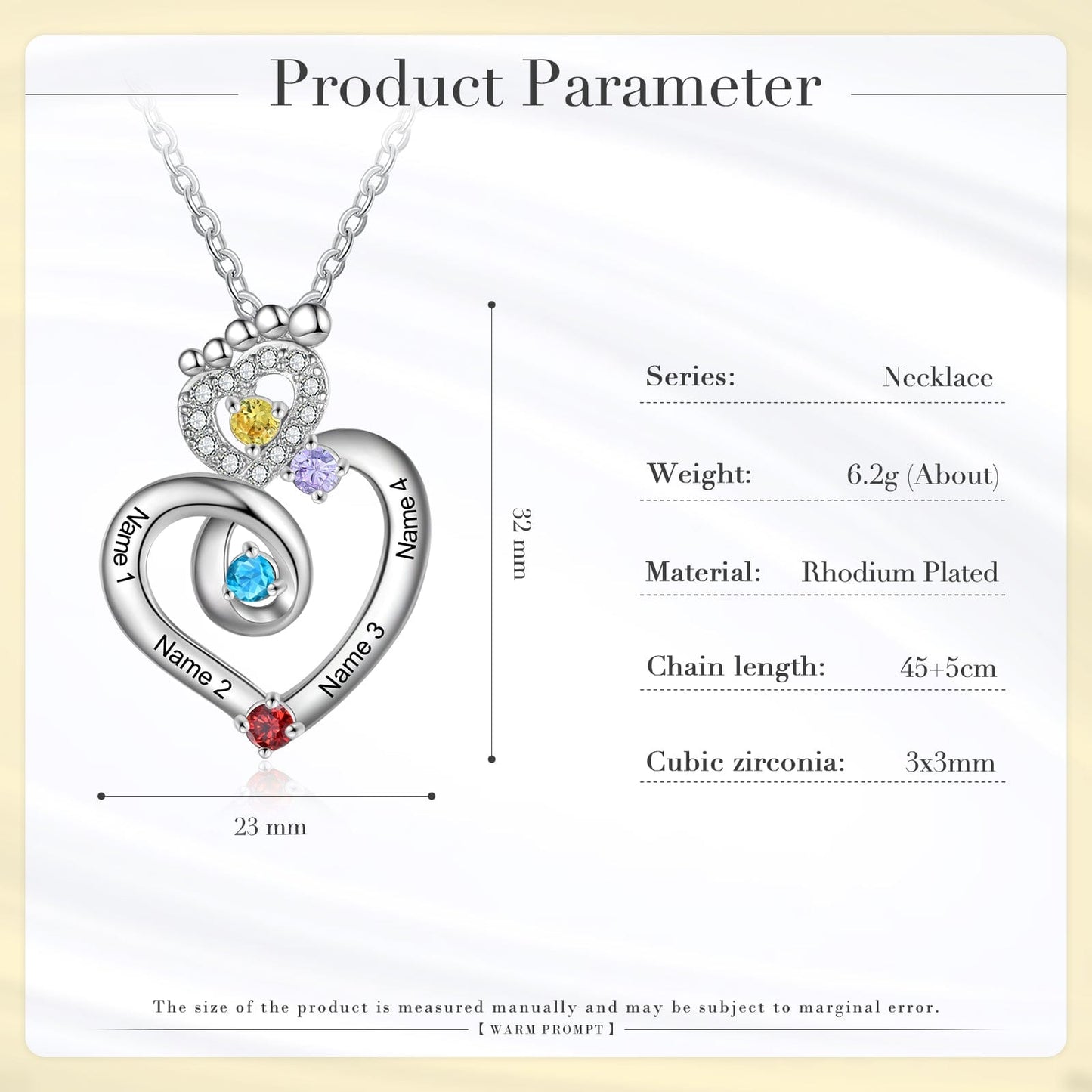 New Arrival Copper Custom Cubic Zirconia Baby Feet Necklace Personalised Name Heart Necklace