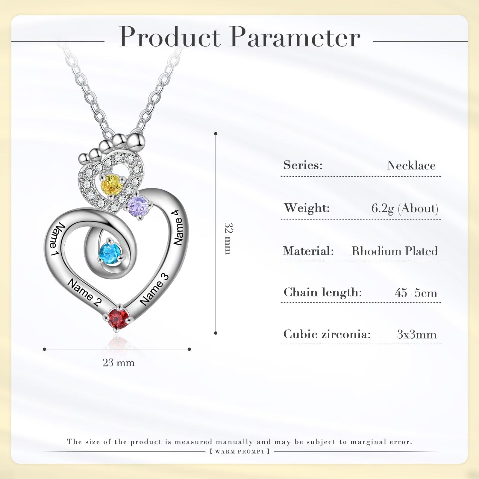 New Arrival Copper Custom Cubic Zirconia Baby Feet Necklace Personalised Name Heart Necklace