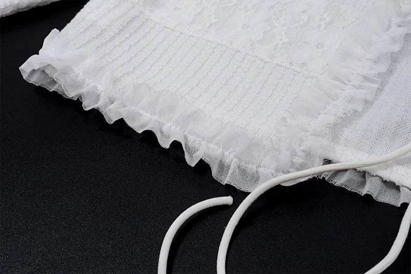 New Arrival Cute Ruffle Long Sleeve Crop Top Shirt Sexy Short Mini Skirt Matching Sets 2 Two Piece Women's Sets