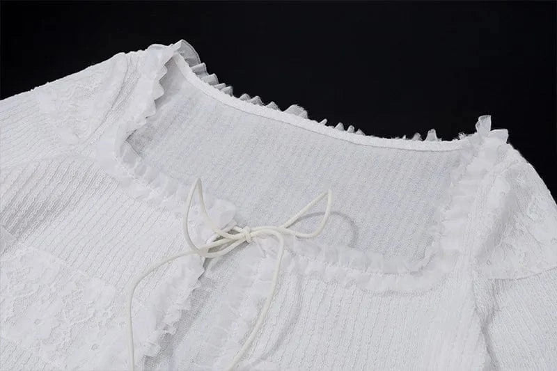 New Arrival Cute Ruffle Long Sleeve Crop Top Shirt Sexy Short Mini Skirt Matching Sets 2 Two Piece Women's Sets