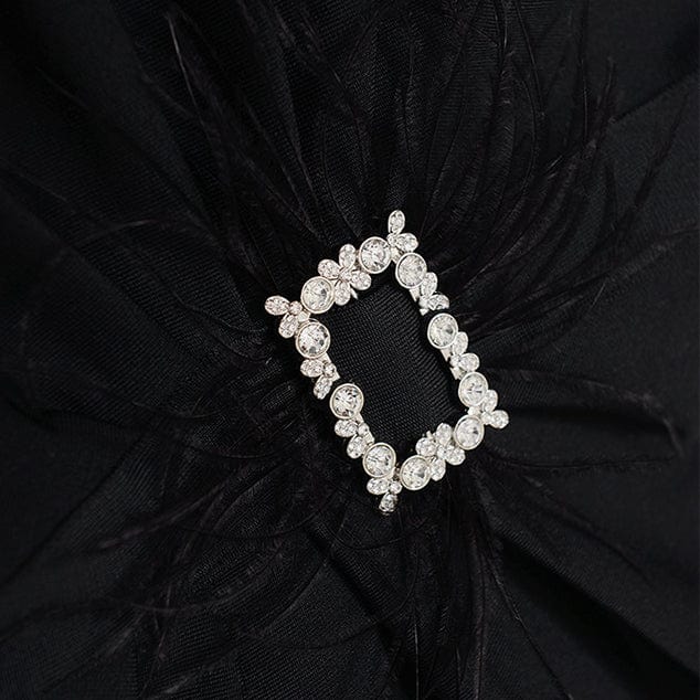 New Arrival Elegant Long Evening Gown Dress With Feather Black Party Dress