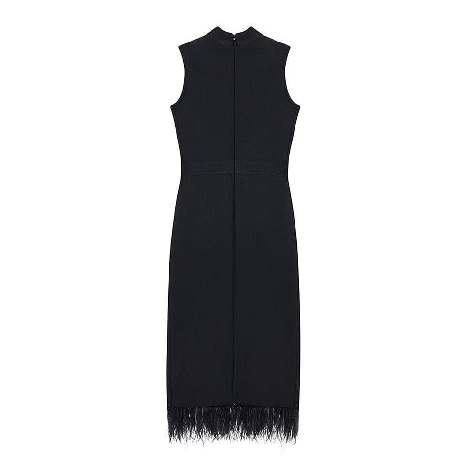 New Arrival Elegant Long Evening Gown Dress With Feather Black Party Dress