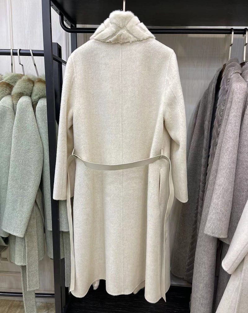 New Arrival Elegant Mink Fur Collar Winter Long Wool Cashmere Coats Women