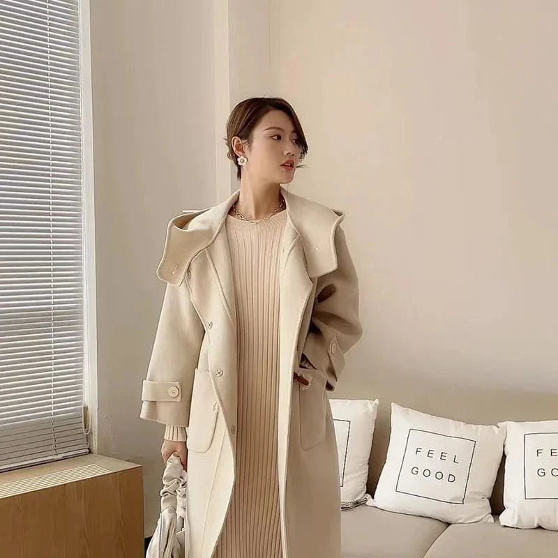 New Arrival Fashion Autumn Winter Warm Oversized Hooded Wool Winter Cashmere Coat Women