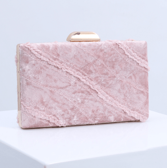 New arrival fashion ladies pink clutch purse handbag gathering dating clutch velvet evening bags for women