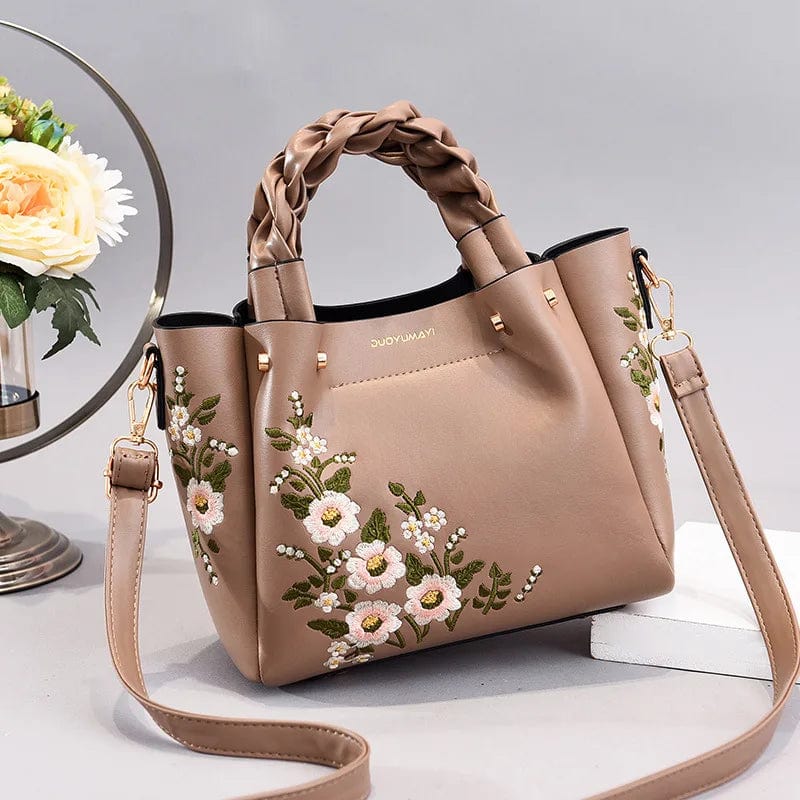 New Arrival Flower Embroidery Solid Color Handbag Large Capacity Crossbody Bag Shoulder Bag Set For Women