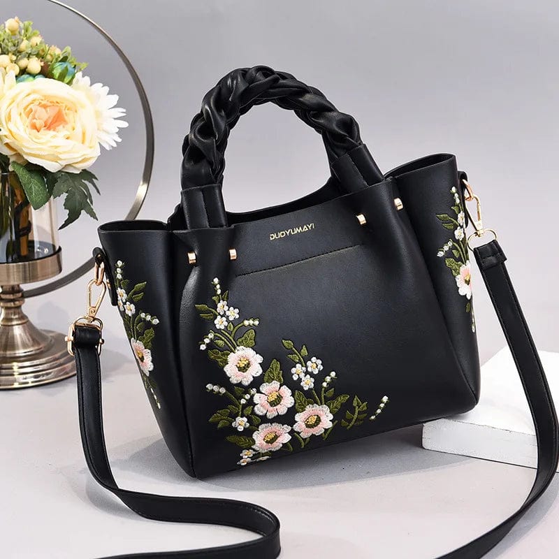 New Arrival Flower Embroidery Solid Color Handbag Large Capacity Crossbody Bag Shoulder Bag Set For Women