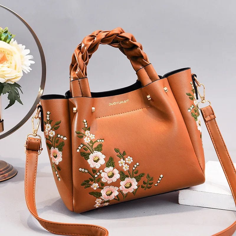 New Arrival Flower Embroidery Solid Color Handbag Large Capacity Crossbody Bag Shoulder Bag Set For Women