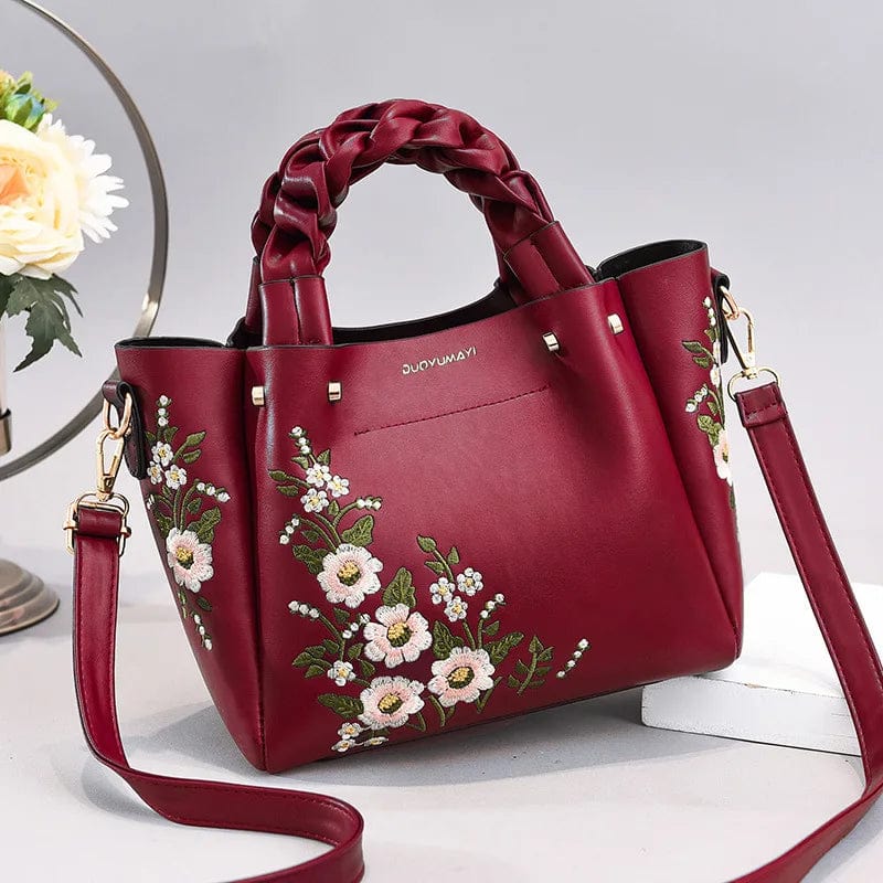 New Arrival Flower Embroidery Solid Color Handbag Large Capacity Crossbody Bag Shoulder Bag Set For Women