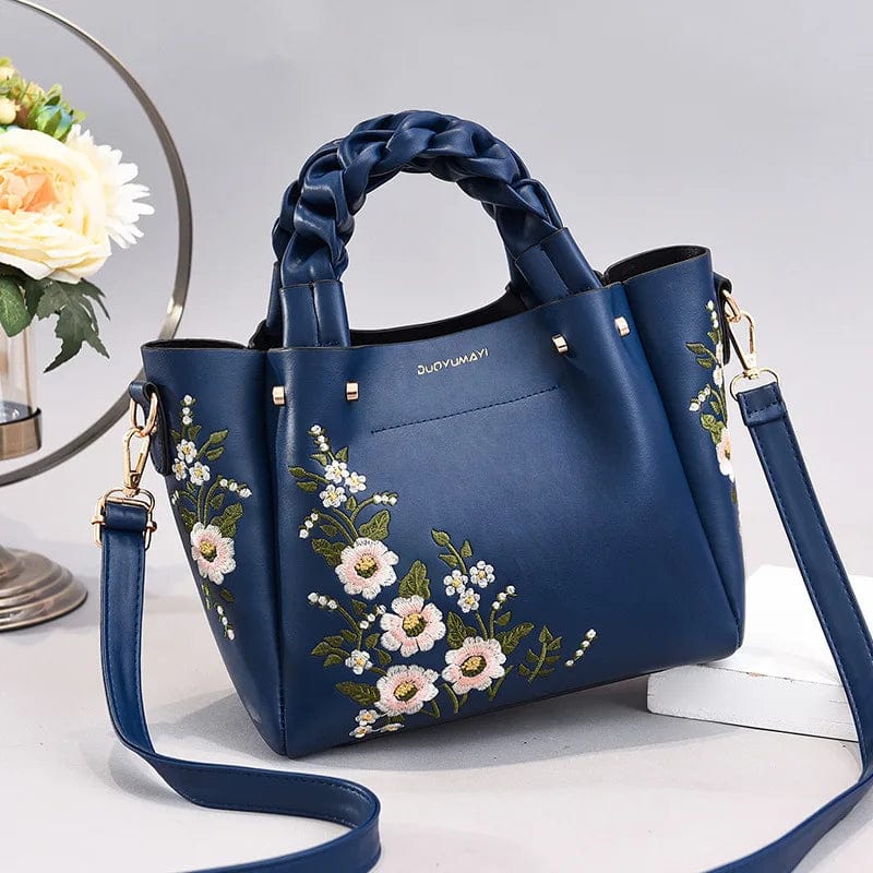 New Arrival Flower Embroidery Solid Color Handbag Large Capacity Crossbody Bag Shoulder Bag Set For Women
