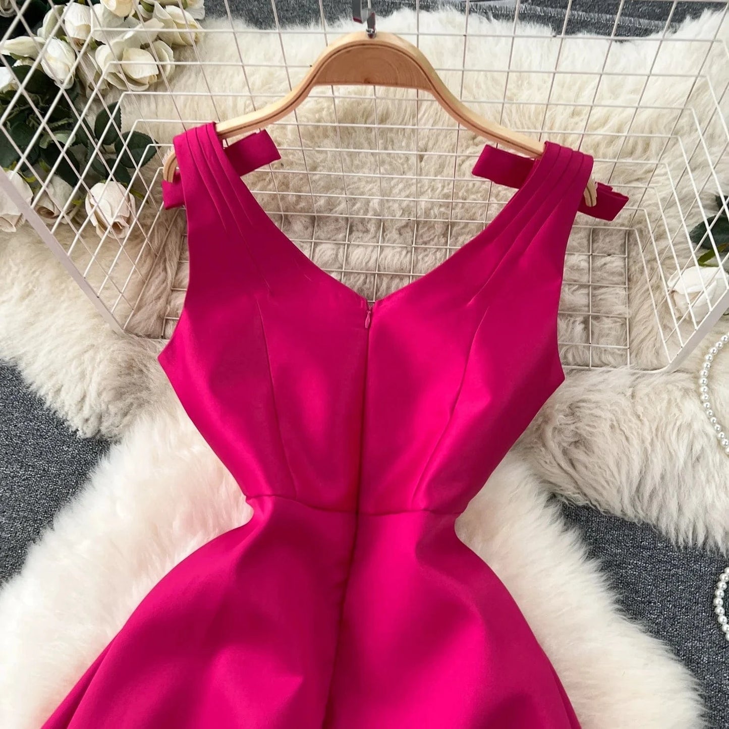 New Arrival Hepburn Fashion Trendy Bow Diamond V-neck Vestidos Women Elegant Summer Casual Dresses