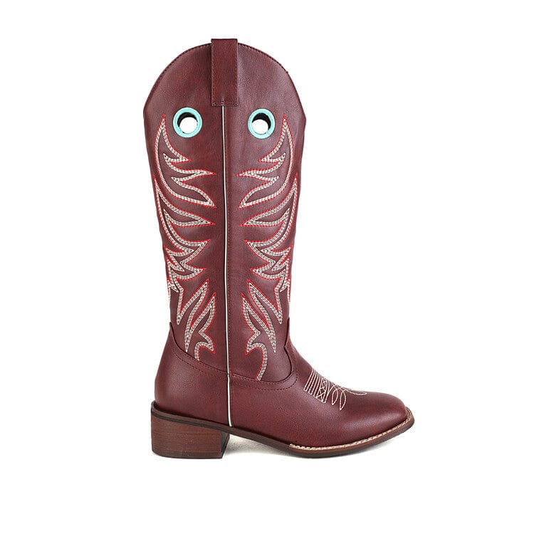 New Arrival Hot Sale Unique Square Toe Custom Rider Retro Western Popular Decorative Pattern Women Cowgirl Shoes Boots
