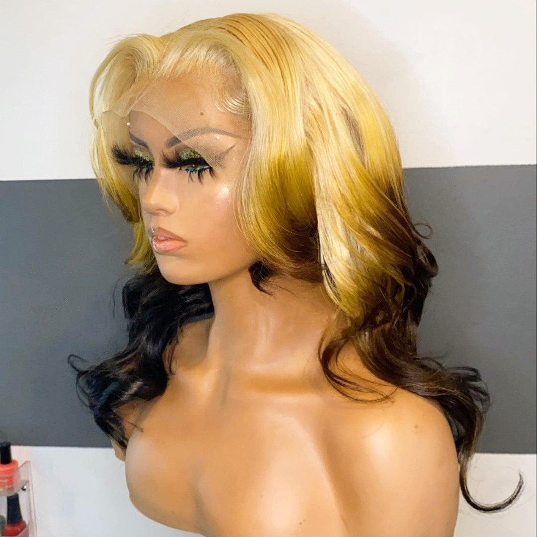 New Arrival Hot Selling Peruvian Human Hair Transparent Lace Front Wigs 3T Color Body Wave Wig With Baby Hair