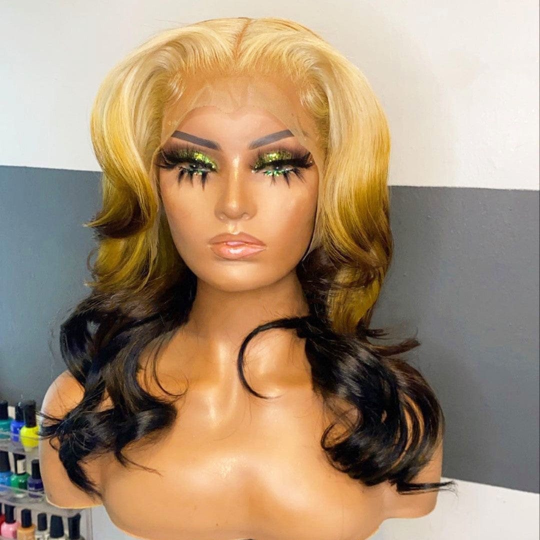 New Arrival Hot Selling Peruvian Human Hair Transparent Lace Front Wigs 3T Color Body Wave Wig With Baby Hair