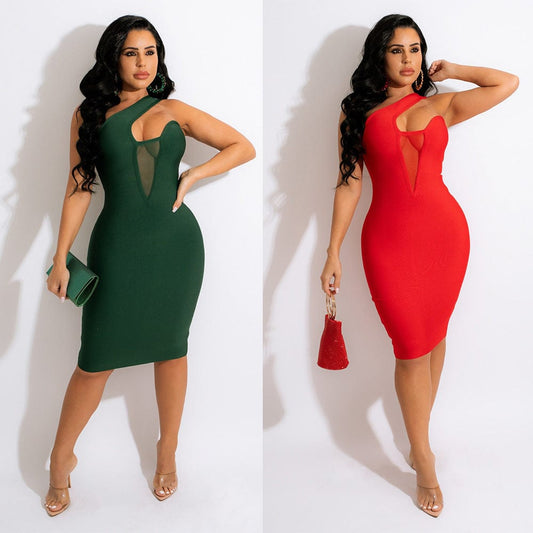 New Arrival Print vestidos cortos One-shoulder Hollow Halter Fold-mini Women's Club Bodycon Dress To Nightclub Woman Clothing