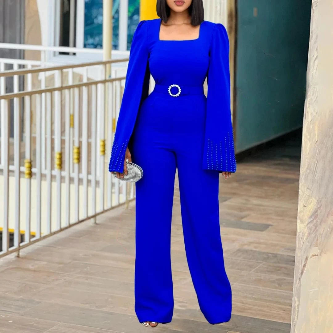 New Arrival Solid Wide-leg Beaded Cape Casual Temperament Women Jumpsuits