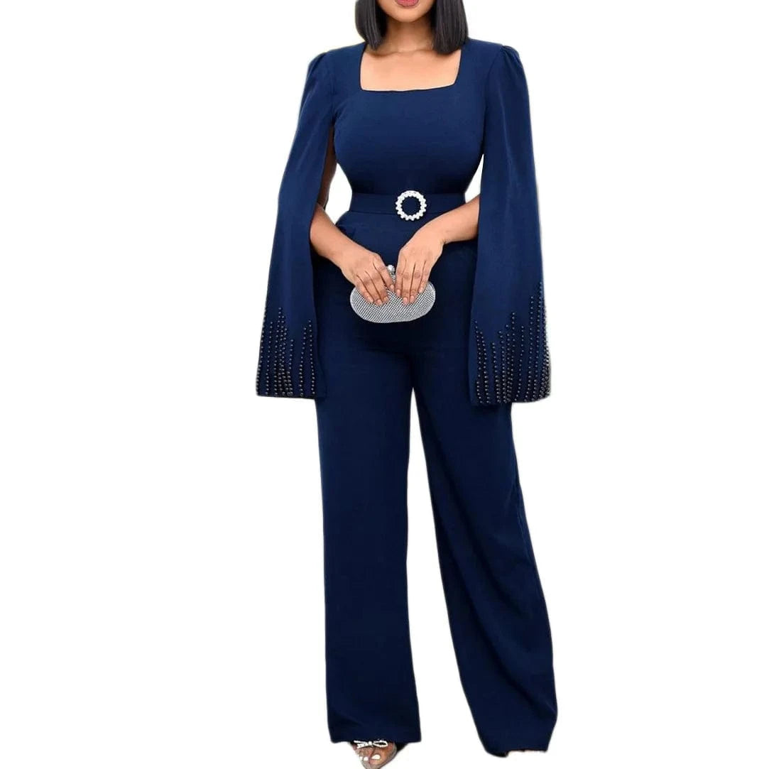 New Arrival Solid Wide-leg Beaded Cape Casual Temperament Women Jumpsuits