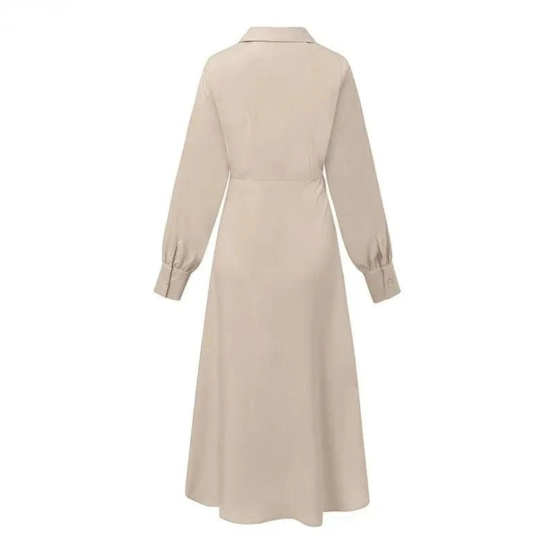 New Arrival Spring French Elegant Suit Collar Irregular Pleated Design Lace Up Waist Long Sleeve Dress