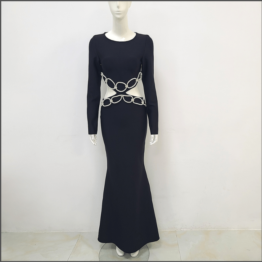 New Arrival Summer Hollow Diamond Chain Women's Jersey Girls Sexy Club Evening with Dress