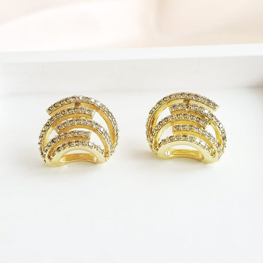 New Arrival Trendy Jewelry Micro Insert AAA Cubic Zircon Gold Plated Geometric Stud Earrings For Women