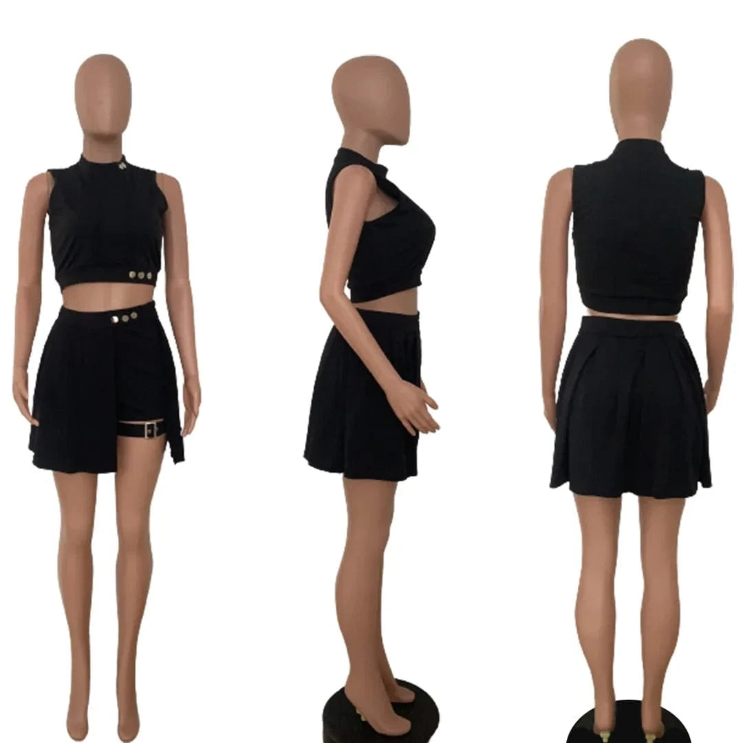 New Arrival Two Piece Skirt Sets Women Clothing Solid Sleeveless 2 Piece Skirt Suit Set for Ladies