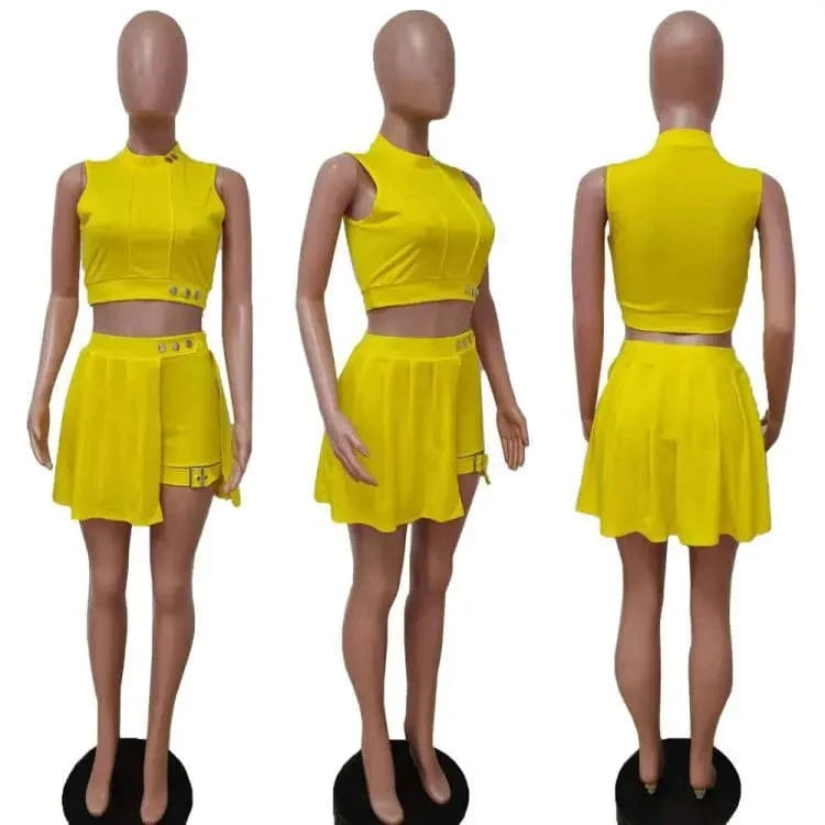 New Arrival Two Piece Skirt Sets Women Clothing Solid Sleeveless 2 Piece Skirt Suit Set for Ladies