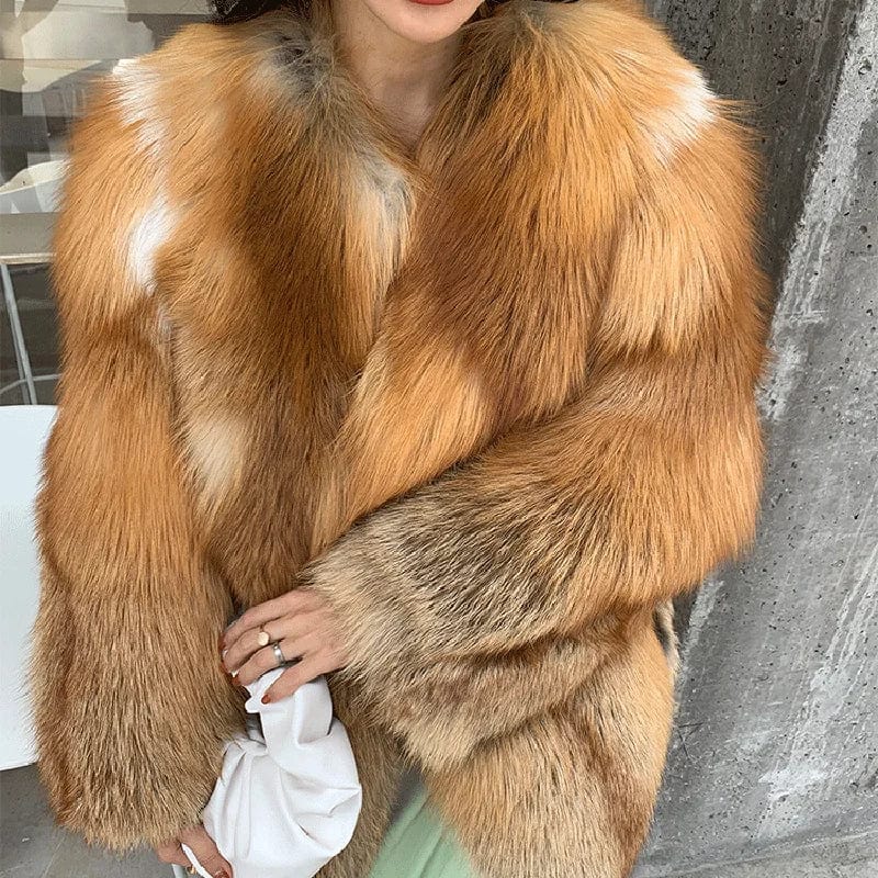 New Arrival V Neck Split Fur Jacket Winter Genuine Red Fox Fur Coat Women