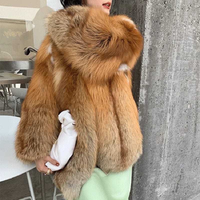 New Arrival V Neck Split Fur Jacket Winter Genuine Red Fox Fur Coat Women
