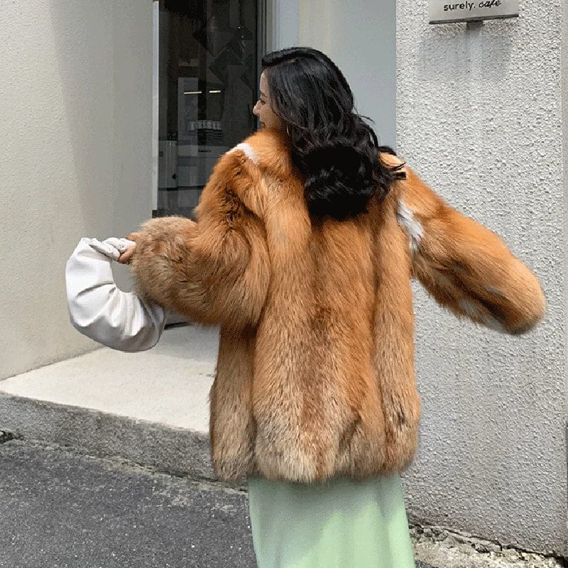 New Arrival V Neck Split Fur Jacket Winter Genuine Red Fox Fur Coat Women