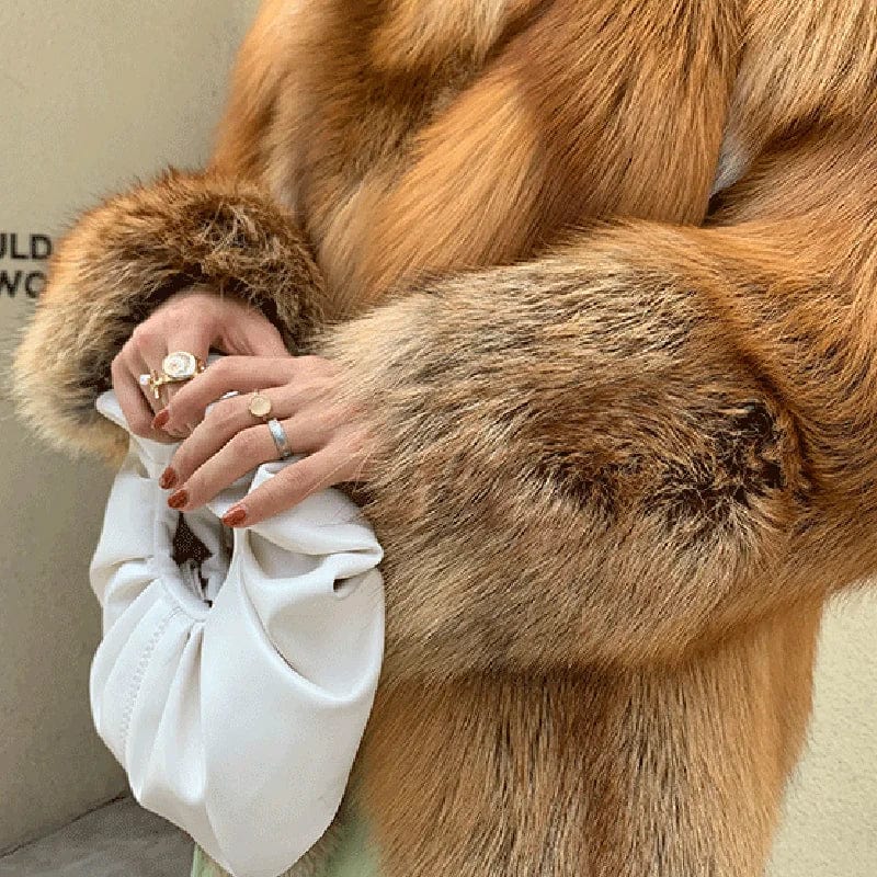 New Arrival V Neck Split Fur Jacket Winter Genuine Red Fox Fur Coat Women