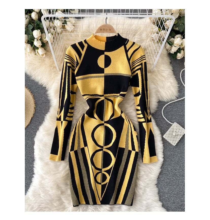 New Arrival Women Color Blocking Sexy Bodycon Jersey Winter Dress For Ladies Dresses
