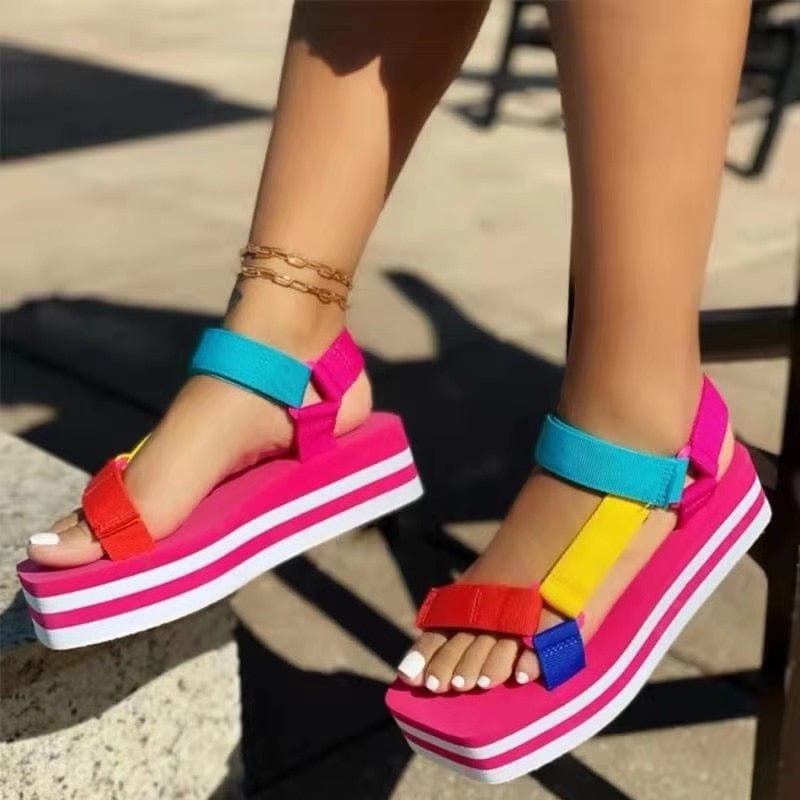 New arrivals 2023 trendy summer women shoes flat slippers color block platform sandals women casual sandals