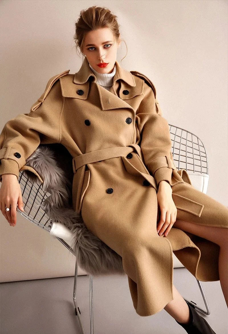 New Arrivals Autumn and Winter Long Wool Coat Women Double Sided Wool Trench Coat