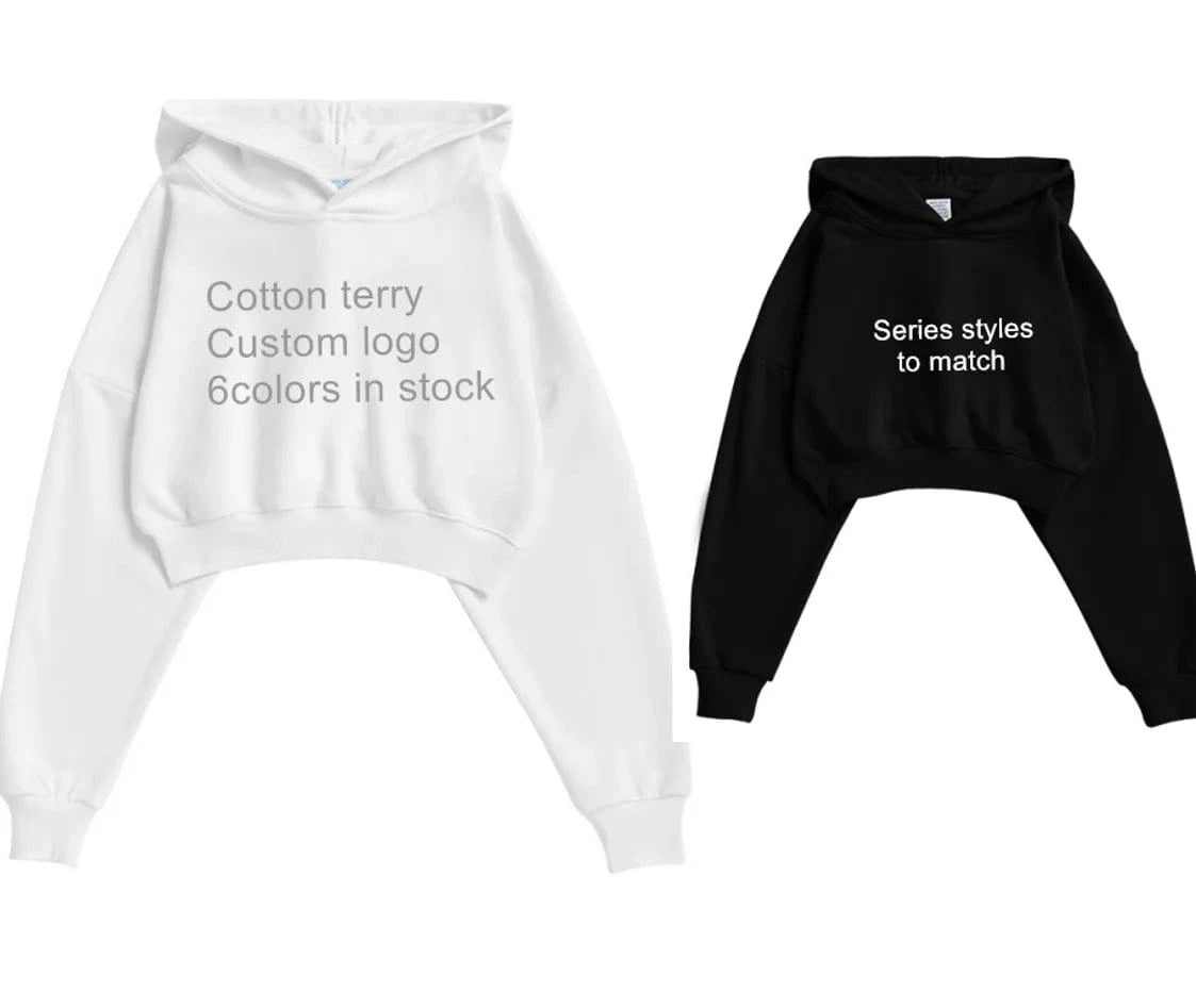 New arrivals fashion outwork Bulk Wholesale custom embroidery blank cotton french terry oversized cropped top hoodie for women