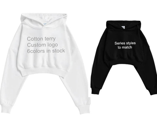 New arrivals fashion outwork Bulk Wholesale custom embroidery blank cotton french terry oversized cropped top hoodie for women