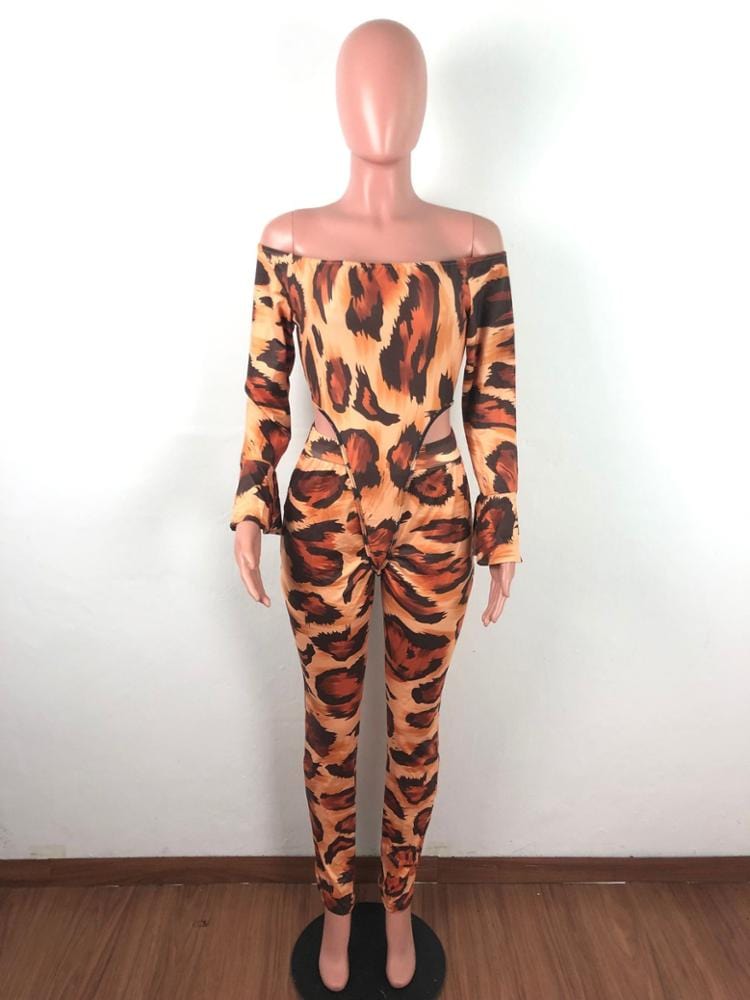 new arrivals leopard print 2 piece jumpsuit women sexy bodysuit and pants set