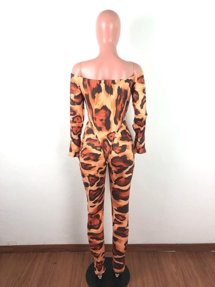 new arrivals leopard print 2 piece jumpsuit women sexy bodysuit and pants set