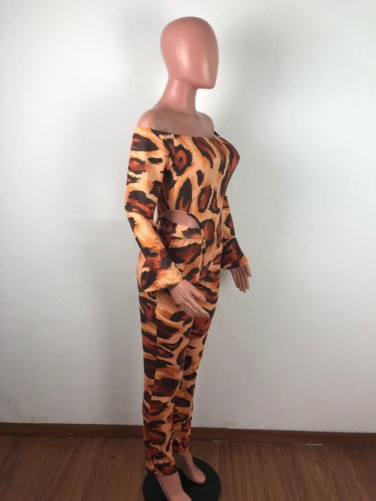 new arrivals leopard print 2 piece jumpsuit women sexy bodysuit and pants set