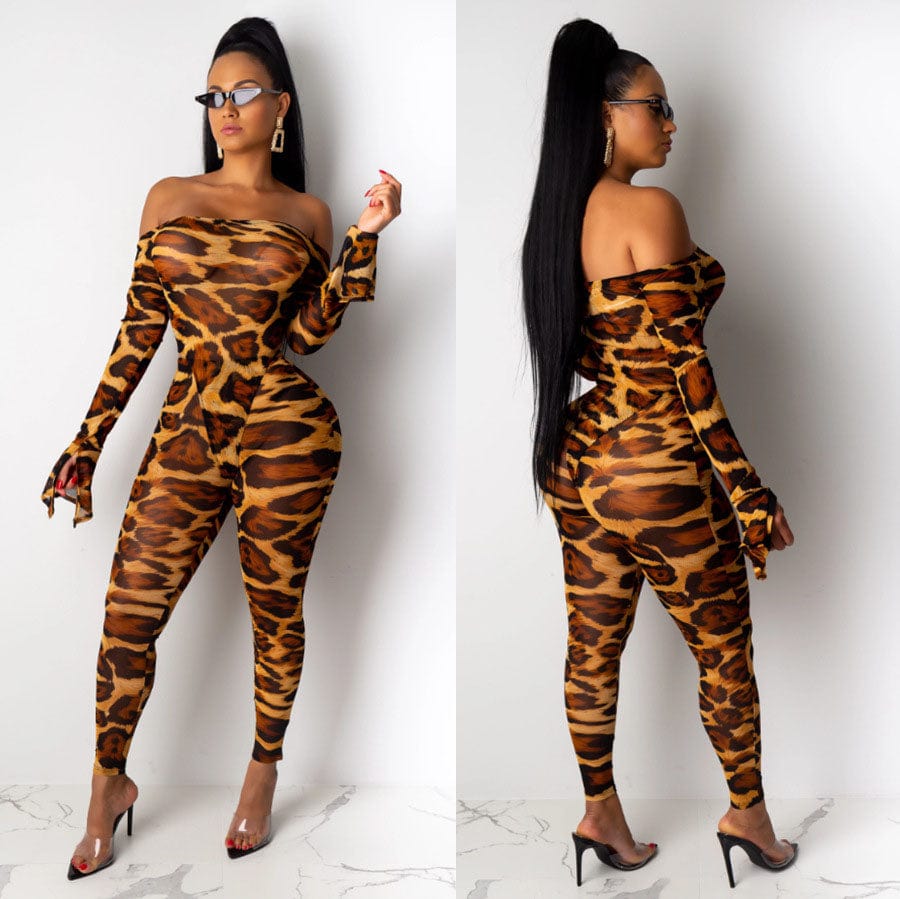new arrivals leopard print 2 piece jumpsuit women sexy bodysuit and pants set