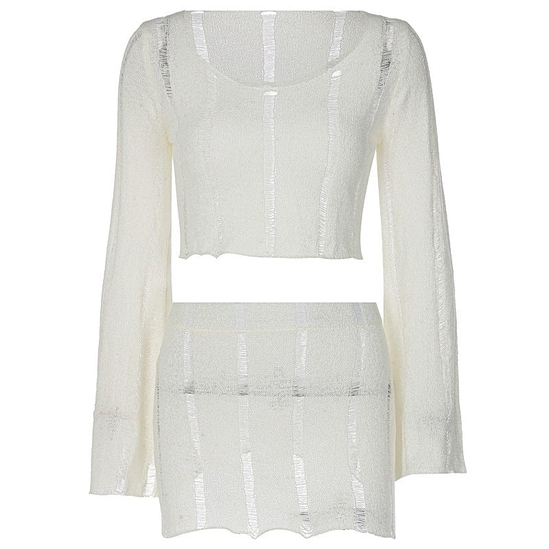 New Arrivals Long Sleeve Bodycon Solid Cut Out Skirt Two Piece Set Two Piece Set Skirt Set 2 Piece Woman Clothes