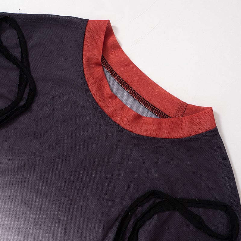 New Arrivals Wholesale Gradients Patchwork Mesh See Through Biker Sets 2 Piece Shorts Set