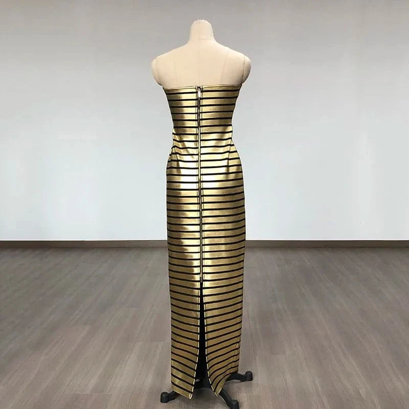 New Arrivals Woman Clothes Bodycon Golden Sexy Dresses Strapless Bandage Long Evening Prom Dress