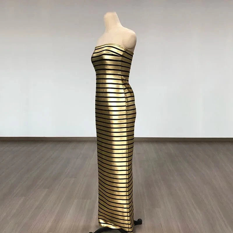 New Arrivals Woman Clothes Bodycon Golden Sexy Dresses Strapless Bandage Long Evening Prom Dress
