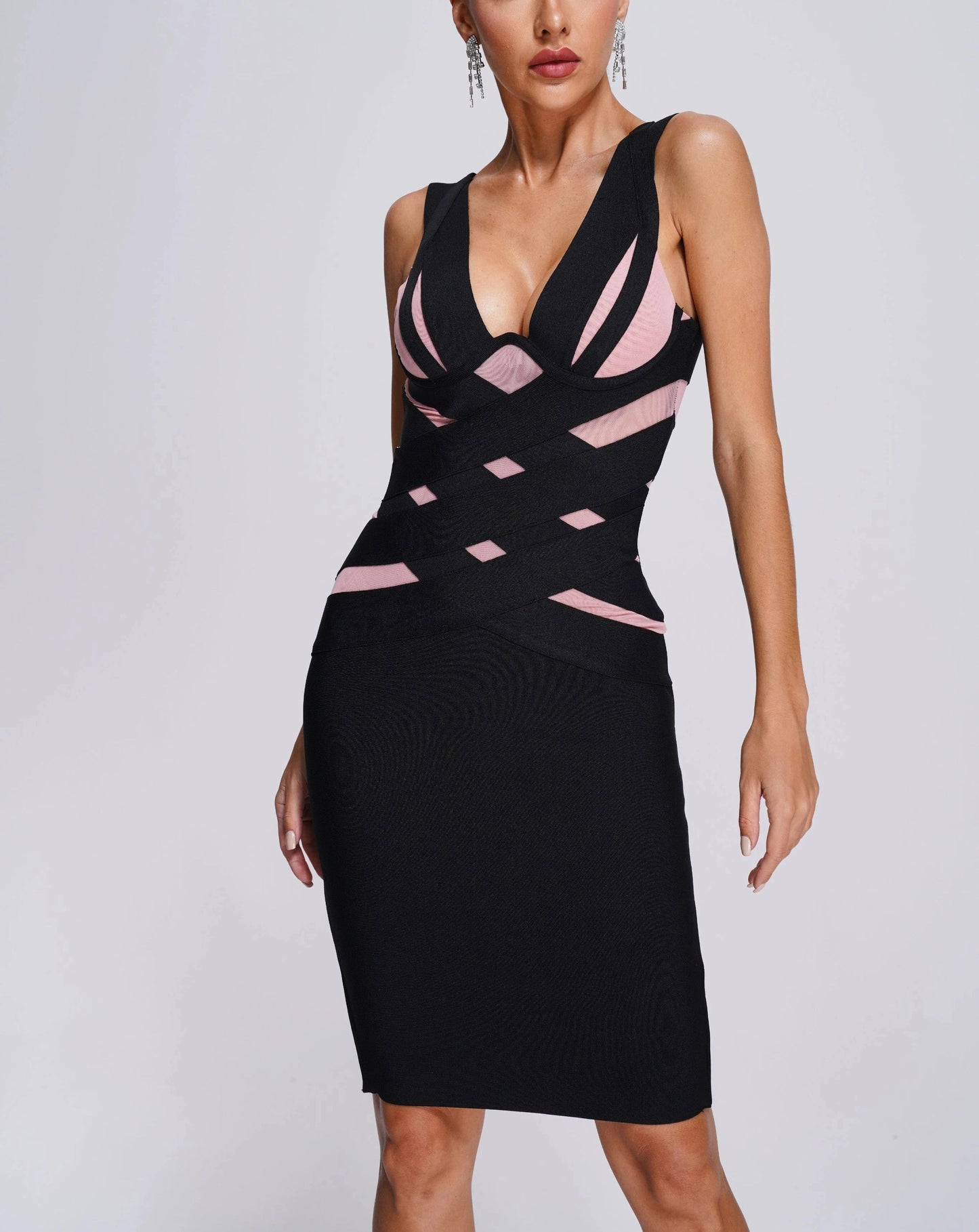 New Arrivals Women Elegant Bodycon Sleeveless Bandage Party Evening Dresses