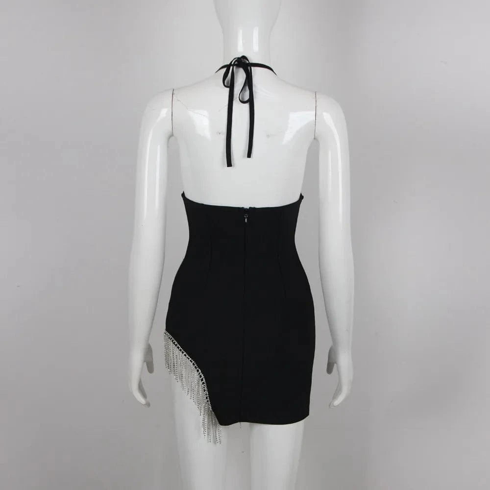 New Arrivals Women's Bodycon Sexy Crystal Tassel Halter Bandage Dress Party Dresses