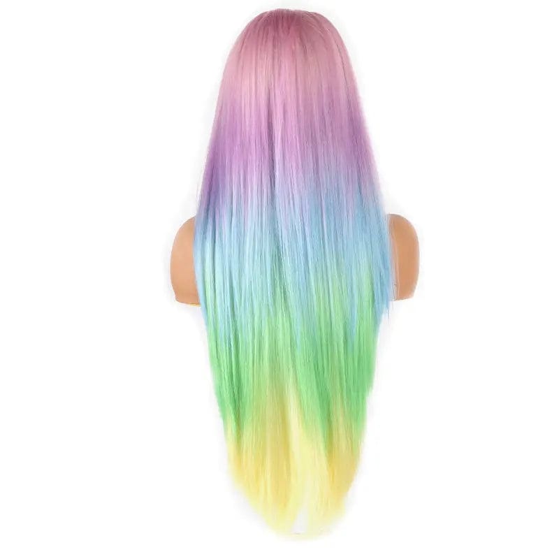 new  arrive pink shine long straight lace front wigs  heat resistant fiber ombre color synthetic hair wigs lace front with baby