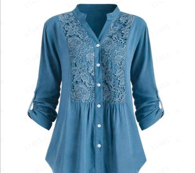 New Blouse European And American Women's Long Sleeves V Collar Shirt large Size lace Shirt Women's Blouses With Collars