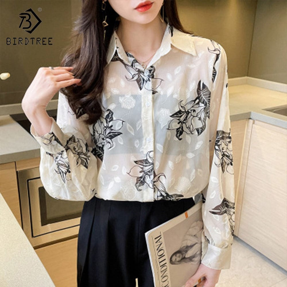 New Casual Flocking Long Sleeved Shirt Women Loose Thin 2022 Early Autumn New Shirts Black For Women T28814X