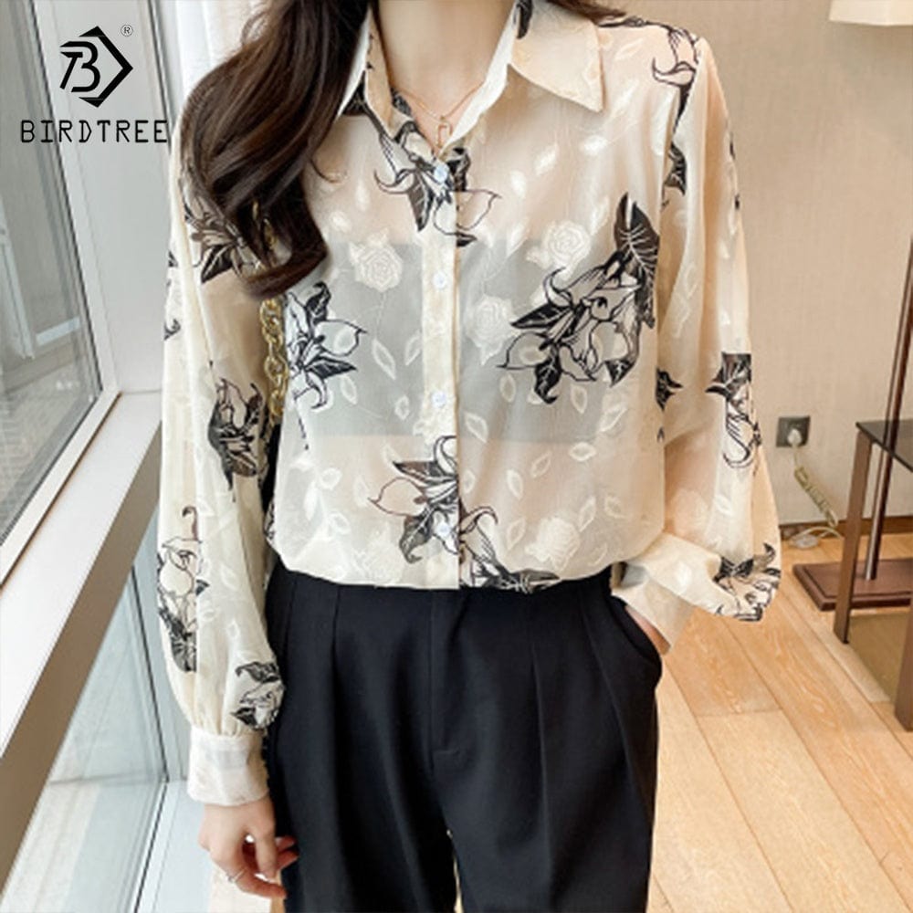 New Casual Flocking Long Sleeved Shirt Women Loose Thin 2022 Early Autumn New Shirts Black For Women T28814X