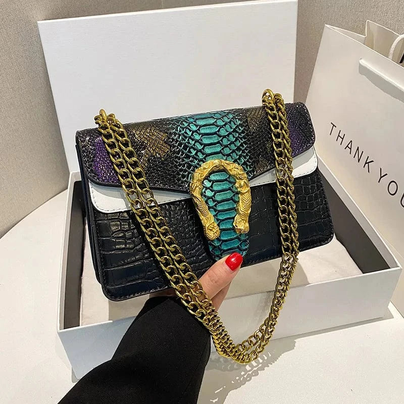 New Colored Shoulder Bag Premium small bag Fashion Versatile Trendy Women's Chain Crossbody Bag Advanced Snake Pattern Handbag